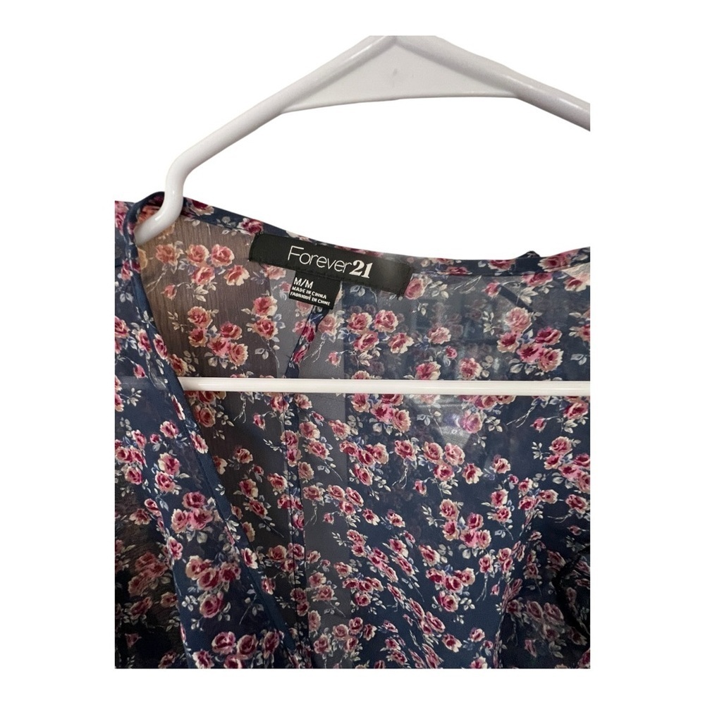 Forever 21 Black and Pink Floral Sheer Blouse - Picture 3 of 4